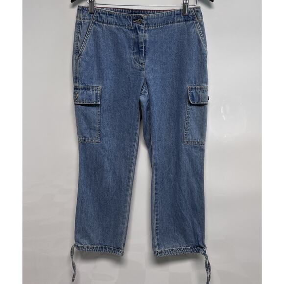 VTG Y2K 2004 Tommy Hilfiger Cargo Jeans Capris Grunge Skater Blue Size 4 Pockets - Picture 1 of 12